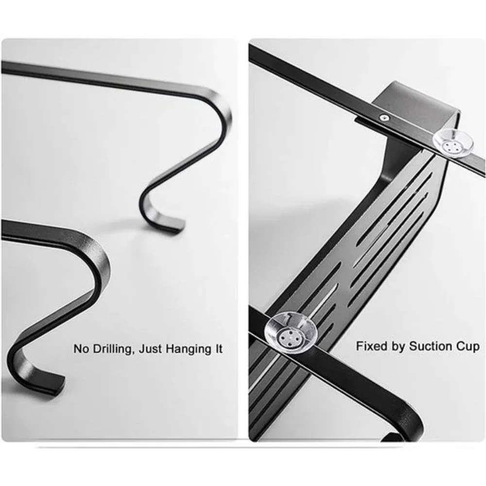 Over the Door Shower Caddy Hanging 2-Tier Shower Organizer with Hook and Basket